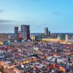 Aerial view of The Hague at twilight