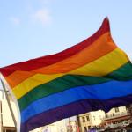 A rainbow flag flying during the 2nd Taiwan Pride in Taipei. November 2004
