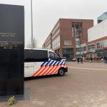 A police van at Amsterdam’s City Hall parked behind a monument to Jews from the capital killed during World War II. 8 November 2024