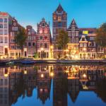 Evening in Amsterdam, lights on the Herengracht canal