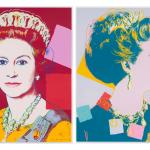 Queen Elizabeth II and Queen Margrethe II, two of the prints from Andy Warhol’s 1985 work, Reigning Queens