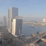 A foggy morning along the Erasmusbrug and Maas River in Rotterdam. 4 November 2024