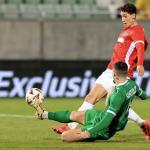 Ruben van Bommel (R) of AZ and Dinis Almeida (L) of Ludogorets in action during the UEFA Europa League match between PFC Ludogorets Razgrad and AZ Alkmaar, in Razgrad, Bulgaria, 12 December 2024. 