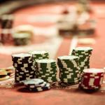 Poker chips on table in Casino