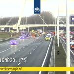 Several lanes closed on the A16 south near the Ridderkerk interchange after a fatal accident involving four vehicles, including a truck and a motorcycle. 3 December 2024