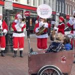 The Winter Wonder Band dressed up in Santa suits on the Dappermarkt in Amsterdam. 20 December 2024