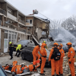 Rescue work is being done on Tarwekamp, The Hague, following a major fire& explosion