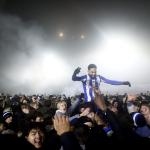 Ravelino Junte of Quick Boys celebrating the 3-2 victory against sc Heerenveen on Sportpark Nieuw Zuid in Katwijk aan Zee, 16 January 2025