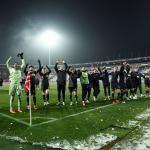 PSV players celebrate the 2-3 victory after the UEFA Champions League match between Red Star Belgrade and PSV Eindhoven at Rajko Mitic Stadium on January 21, 2025 in Belgrade, Serbia