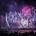 Fireworks usher in the New Year on the Erasmus Bridge in Rotterdam. 1 January 2025