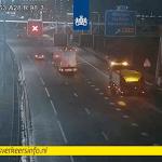 Gritter trucks spreading salt along the A28 near Zwolle, Overijssel. 3 january 2025