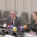 Rotterdam Chief Prosecutor Hugo Hillenaar and Mayor Carola Schouten at a press conference announcing the arrest of a man suspected of executing three men at random in the city’s IJsselmonde District. 3 January 2025