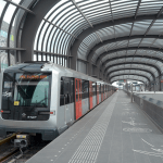 A metro train on the Noord-Zuid line at Noord metro station in Amsterdam, 22 July 2018