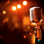 A retro microphone on a stage