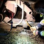 Image of cement block under a train by the Heerenveen IJsstadion, January 28, 2025.