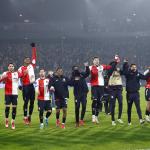 Feyenoord players celebrate the 1-0 victory after the UEFA Champions League play-off match between Feyenoord and AC Milan at Feyenoord Stadion de Kuip on February 12, 2025 in Rotterdam, Netherlands.