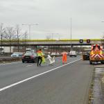 Rijkswaterstaat employees trying to wrangle a swan off the A2 highway near the Empel junction, 24 February 2025