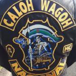 The back of a vest featuring the Caloh Wagoh motorcycle gang logo