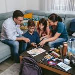 A family is preparing emergency kits