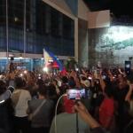 People gathered outside the gates of Villamor Air Base in Metro Manila, where former Philippine President Rodrigo Duterte was detained, protesting the arrest of Duterte by the Philippine National Police and Interpol on the basis of an International Criminal Court (ICC) warrant charging him with crimes against humanity.