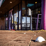 Cleanup work at the Sint-Michielsgestel town hall after a violent protest against plans for an asylum shelter in the town of Blericum, 21 March 2025