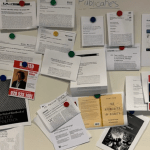 Wanted posters of University of Amsterdam board members accusing them of complicity in genocide in Gaza hung on a notification board at the Science Park, March 2025