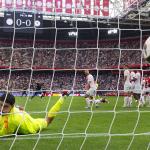 Mohamed Nassoh scores during the Dutch Eredivisie match between Ajax Amsterdam and Sparta Rotterdam at Johan Cruijff ArenA on April 27, 2025 in Amsterdam, Netherlands.