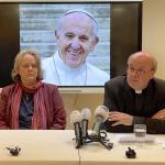 Bishop Hans van den Hende speaking about the death of Pope Francis during a press conference. 21 April 2025