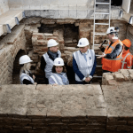 Dutch Ministers Mona Keijzer and Eppo Bruins visit the Binnenhof excavation in The Hague with Senate President Jan Anthonie Bruijn and alderman Saskia Bruines, Monday, April 7, 2025.