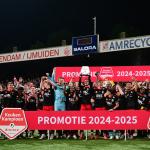 Excelsior celebrates promotion to the Eredivisie during the Dutch First Division match between Excelsior and Jong PSV at the Van Donge & De Roo Stadium on May 2, 2025 in Rotterdam, Netherlands