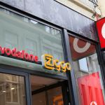 View of a  store entrance with logo lettering of Vodafone and Ziggo, Maastricht, February 13, 2022.