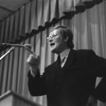 Former VVD party leader Hans Wiegel speaking in the Concertgebouw in Haarlem,  November 7, 1972
