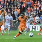Memphis Depay of Netherlands scores the 1-0 during the World Cup qualifier between Netherlands and Malta at Euroborg Stadium on June 10, 2025 in Groningen, Netherlands.