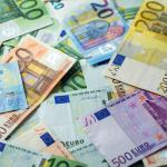 A scattered bunch of euro banknotes. 2016