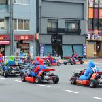 Tokyo, Japan - March 7, 2018 : Street kart tour, Mario kart tour is tourists dress up in superhero character costume and driving go-kart through the main travel attractions in the city of Tokyo
