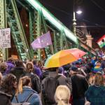 A rally on the Liberty Bridge in Budapest against law banning Pride, 25 March 2025