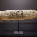A condom with an erotic print from around 1830 displayed in the Rijksmuseum, June 2025