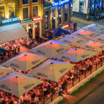 Packed terraces near the Grote Markt in Groningen at night, 7 July 2022