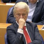 PVV leader Geert Wilders listens as Prime Minister Dick Schoof speaks to the Tweede Kamer ahead of the debate on the fall of his first Cabinet. 4 June 2025