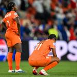Lineth Beerensteyn of Holland and Esmee Brugts of Holland after the European Championship Group D match between the Netherlands and France in St. Jakob-Park, Basel, Switzerland.