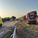 Emergency services at the scene of an accient on the A2 highway between Valkenswaard and Maarheze. A truck crashed trhough the central barrier and into oncoming traffic. 12 August 2025