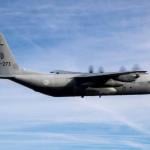 A C-130 transport aircraft, used for humanitarian aid airdrops over Gaza.