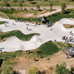 Skate park on the roof of a tunnel over the A9 highway in Amsterdam