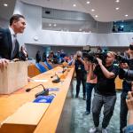 Finance Minister Eelco Heinen (VVD) stands before MPs in the Tweede Kamer for his presentation of the annual budget proposal from Prime Minister Dick Schoof's caretaker Cabinet for the 2026 calendar year. 16 September 2025