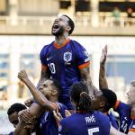 Memphis Depay of the Netherlands celebrates his 51st goal for the national team during the FIFA World Cup 2026 qualifier between Lithuania and the Netherlands at the Darius and Girėnas Stadium on September 7, 2025, in Kaunas, Lithuania.