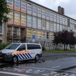 Police at Castor College in Beverwijk, one of five secondary schools in Beverwijk and Heemskerk that are closed on 12 September 2025 due to an escalating fued between rival groups of young people