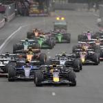 Red Bull driver Max Verstappen of the Netherlands leads at the start of the Azerbaijan Formula One Grand Prix in Baku, Azerbaijan, Sunday, Sept. 21, 2025.