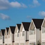 A row of factory-built prefab homes