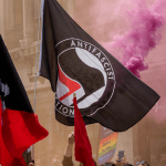 Antifa flag at an anti-facism rally in London