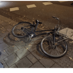 The bicycle of a woman who was struck by a car and dragged overnight on September 28–29. Police are urgently seeking the driver, who fled the scene, leaving her seriously injured.